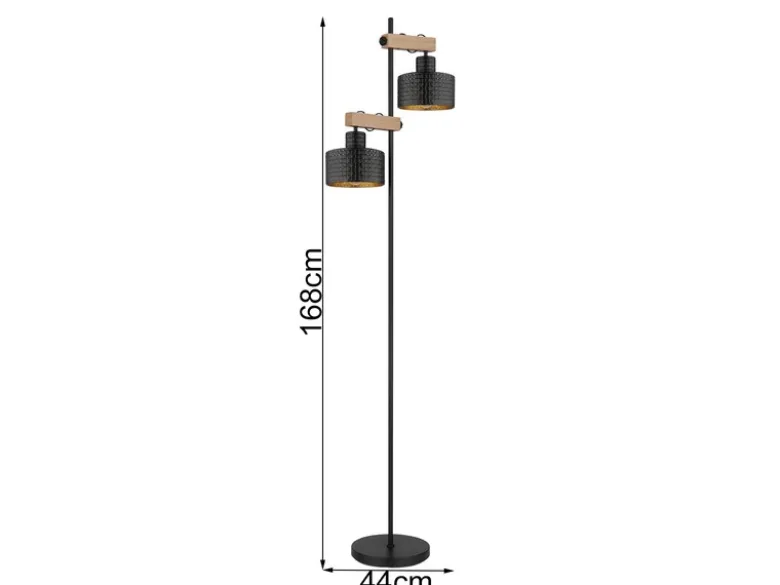 Stehleuchte RIELLY Metall Schwarz Gold 2-flammig, Höhe 168cm