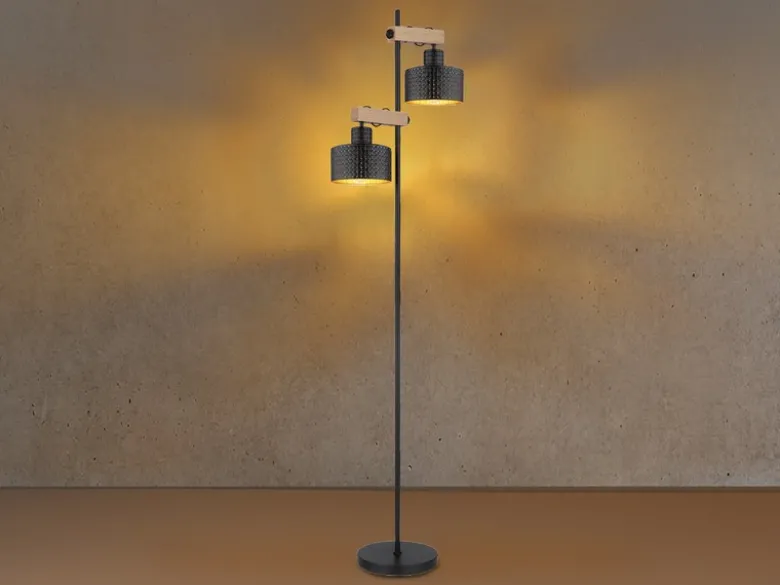 Stehleuchte RIELLY Metall Schwarz Gold 2-flammig, Höhe 168cm