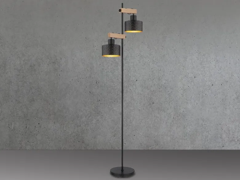Stehleuchte RIELLY Metall Schwarz Gold 2-flammig, Höhe 168cm