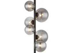 Stehleuchte RIHA Schwarz 6-flammig mit Glaskugeln Rauchglas, Höhe 155cm