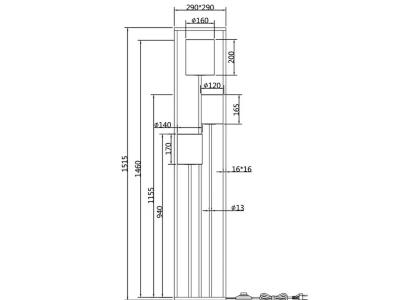 Stehleuchte ROSS Metall mit drei Stoffschirmen, Höhe 153cm