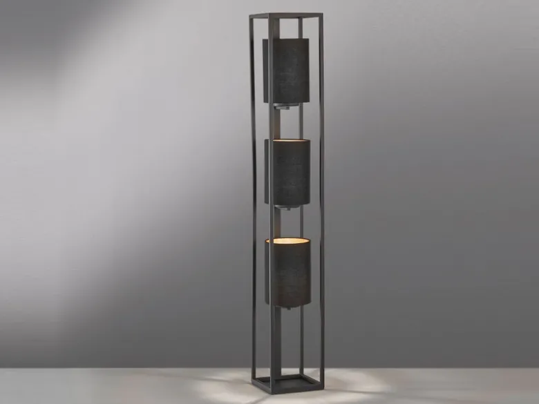 Stehleuchte SPENZER 3-flammig Schwarz Stoffschirme innen Gold, Höhe 130cm
