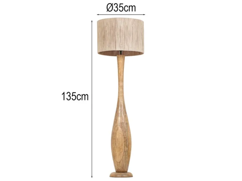 Stehleuchte TOBA aus Naturholz mit Lampenschirm aus Jute, Höhe 135cm