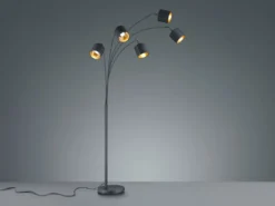 Stehleuchte TOMMY 5 flammig Metall Stoffschirm Schwarz Gold, Höhe 200cm