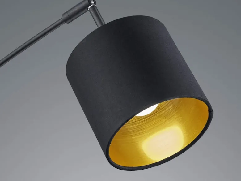 Stehleuchte TOMMY 5 flammig Metall Stoffschirm Schwarz Gold, Höhe 200cm