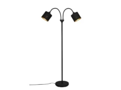 Stehleuchte TOMMY 2 flammig Metall, Stoffschirm Schwarz Gold, Höhe 130cm