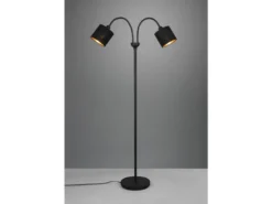 Stehleuchte TOMMY 2 flammig Metall, Stoffschirm Schwarz Gold, Höhe 130cm