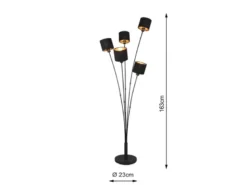 Stehleuchte TOMMY 5 flammig Metall, Stoffschirm Schwarz Gold, Höhe 163cm