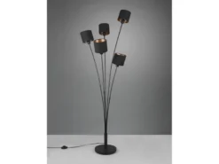 Stehleuchte TOMMY 5 flammig Metall, Stoffschirm Schwarz Gold, Höhe 163cm