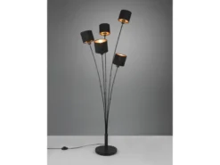 Stehleuchte TOMMY 5 flammig Metall, Stoffschirm Schwarz Gold, Höhe 163cm