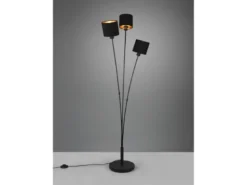 Stehleuchte TOMMY 3 flammig Metall, Stoffschirm Schwarz Gold, Höhe 150cm