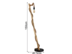 Stehleuchte ULLEU mit Hanfseil und Holzstab, Höhe 150cm