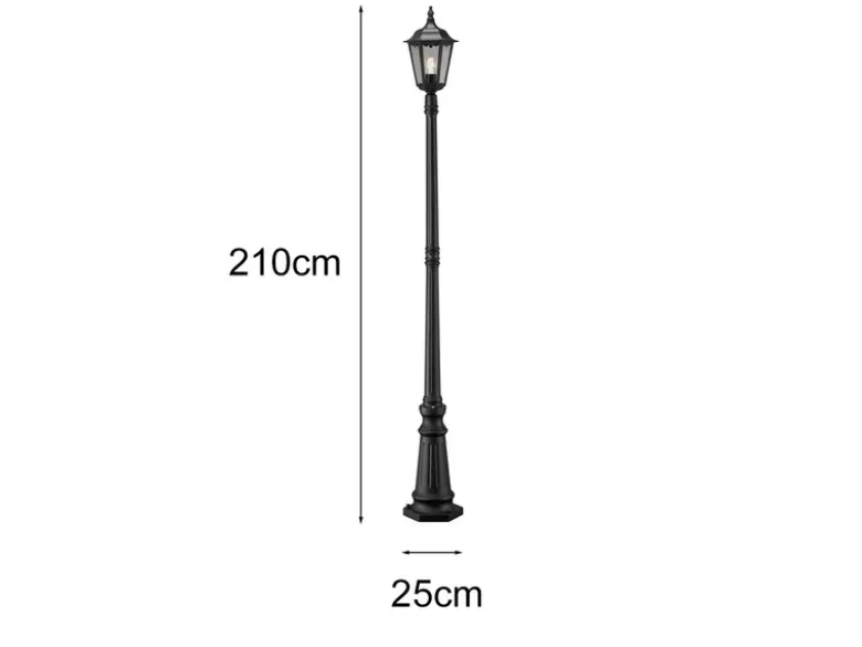 Straßenlaterne aus Aluminium Schwarz, antike E27 Mastleuchte, Höhe 210cm