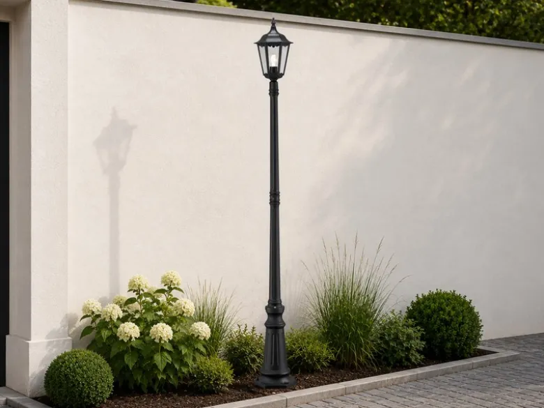 Straßenlaterne aus Aluminium Schwarz, antike E27 Mastleuchte, Höhe 210cm