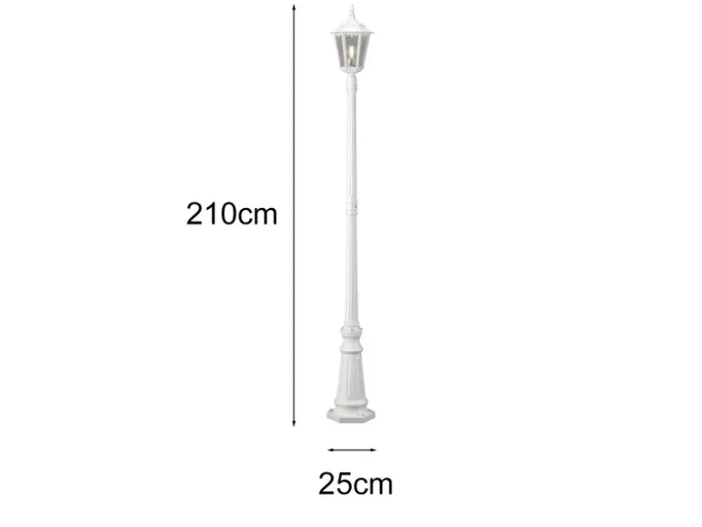 Straßenlaterne aus Aluminium Weiß, antike E27 Mastleuchte, Höhe 210cm