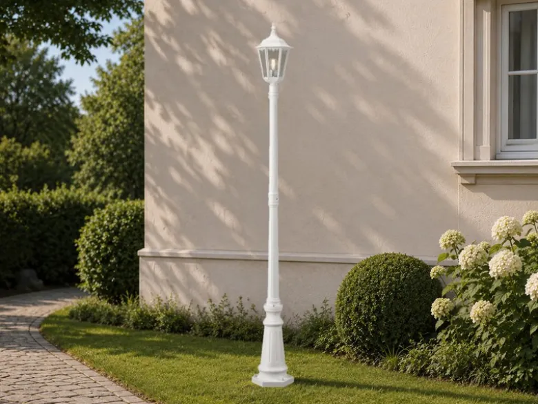 Straßenlaterne aus Aluminium Weiß, antike E27 Mastleuchte, Höhe 210cm