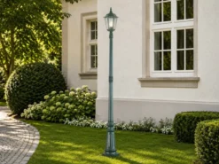 Straßenlaterne aus Aluminium Grün, antike E27 Mastleuchte, Höhe 210cm