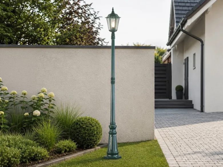 Straßenlaterne aus Aluminium Grün, antike E27 Mastleuchte, Höhe 210cm