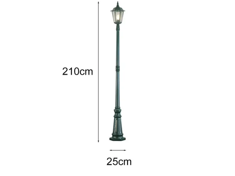 Straßenlaterne aus Aluminium Grün, antike E27 Mastleuchte, Höhe 210cm