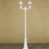 Straßenlaterne 2-flammig Aluminium Weiß, antike E27 Mastleuchte, Höhe 220cm
