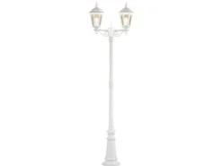 Straßenlaterne 2-flammig Aluminium Weiß, antike E27 Mastleuchte, Höhe 220cm
