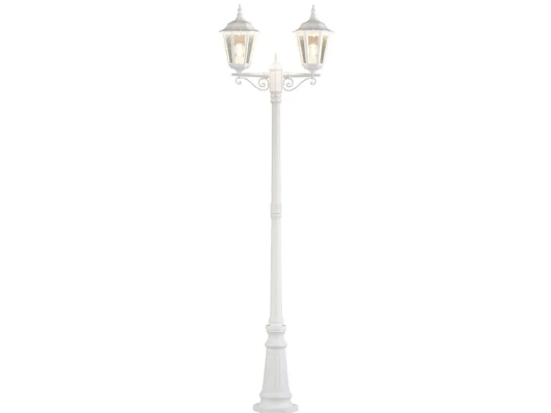 Straßenlaterne 2-flammig Aluminium Weiß, antike E27 Mastleuchte, Höhe 220cm
