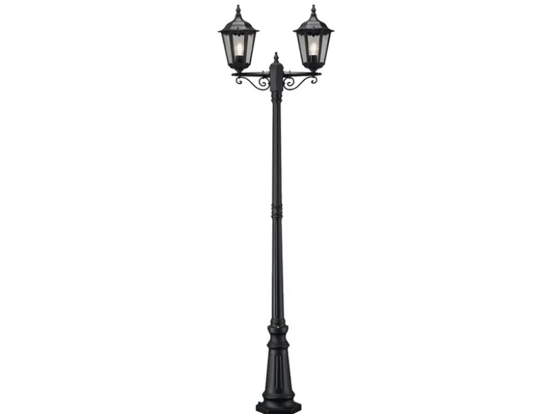 Straßenlaterne 2-flammig Aluminium Schwarz, antike E27 Mastleuchte, Höhe 220cm