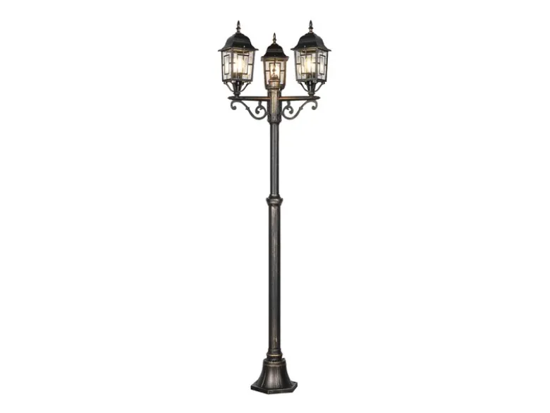 Straßenlaterne 3-flammig Aluminium Rostoptik antik mit E27 LED, Höhe 200cm