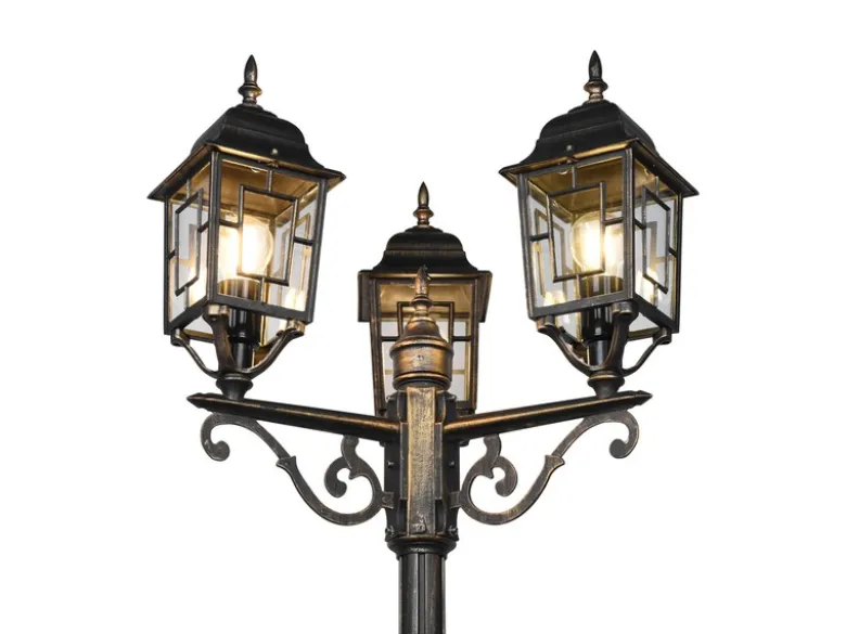 Straßenlaterne 3-flammig Aluminium Rostoptik antik mit E27 LED, Höhe 200cm