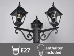 Straßenlaterne 3-flammig aus Aluminium Schwarz mit E27 LED, Höhe 200cm