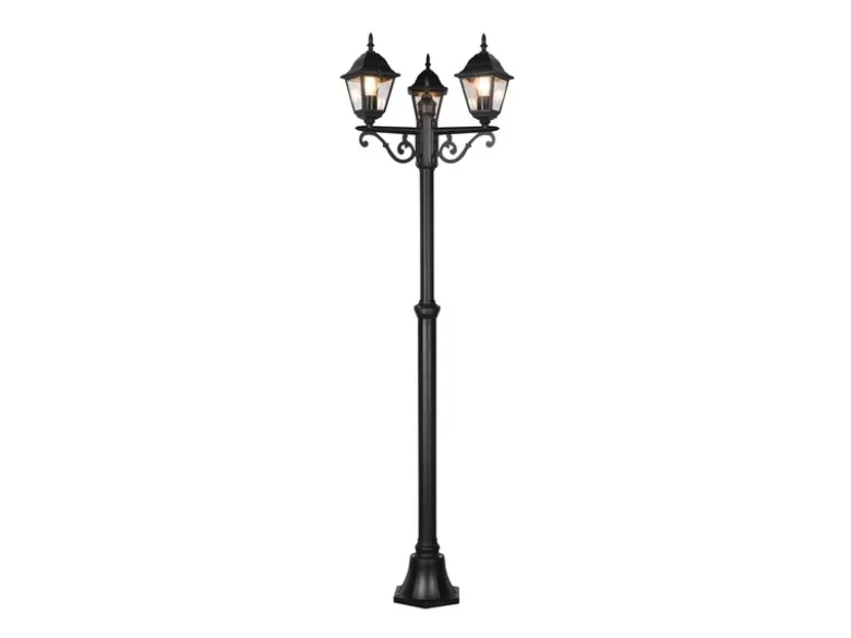 Straßenlaterne LIVENZA 3-flammig aus Aluminium Schwarz, Höhe 200cm