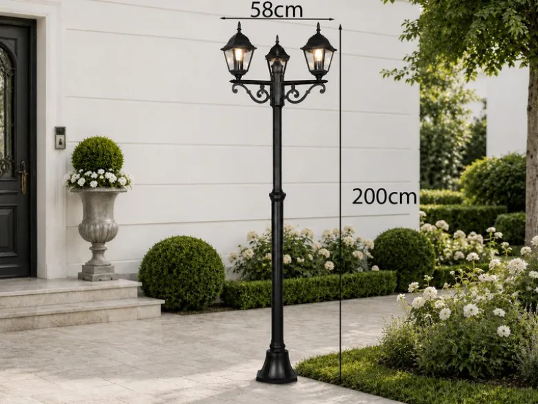 Straßenlaterne LIVENZA 3-flammig aus Aluminium Schwarz, Höhe 200cm