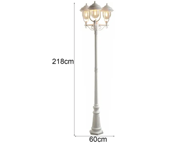 Straßenlaterne PARMA im Landhausstil, 3-flammig Weiß, Höhe 218cm