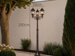 Straßenlaterne VOLTURNO 3-flammig Aluminium Rostoptik antik, E27, Höhe 200cm