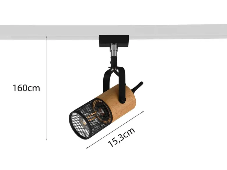 Strahler TOSH mit Holz für DUOline 2-Phasen Schienensystem