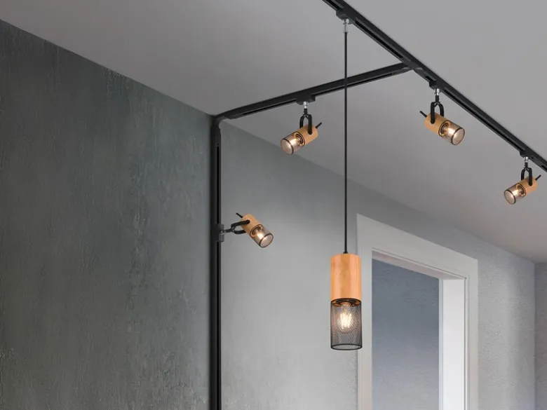 Strahler TOSH mit Holz für DUOline 2-Phasen Schienensystem