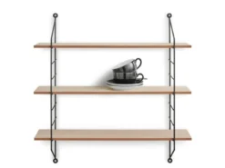 String Wandregal CLARA - 3 Regalbretter aus Holz & Metall schwarz 60x62cm