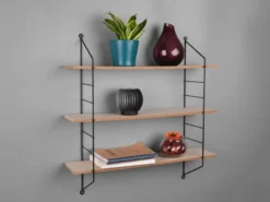 String Wandregal CLARA - 3 Regalbretter aus Holz & Metall schwarz 60x62cm