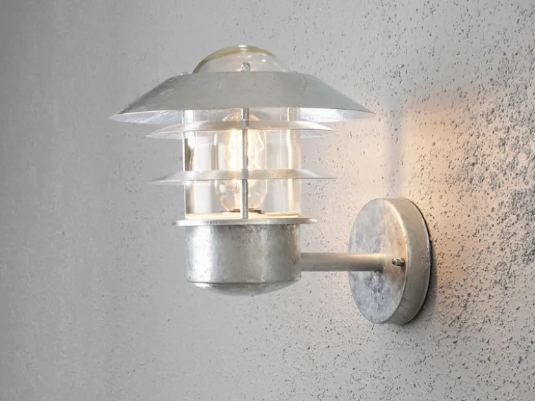 Stylische Außen Wandlaterne MODENA stehend, Stahl Silber, Höhe 24cm