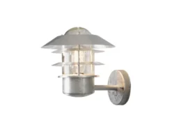 Stylische LED Außen Wandlaterne stehend, Stahl Silber, Höhe 24cm
