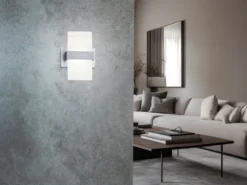 Stylische LED Wandleuchte PLATON mit Schalter, Aluminium gebürstet, Höhe 18cm