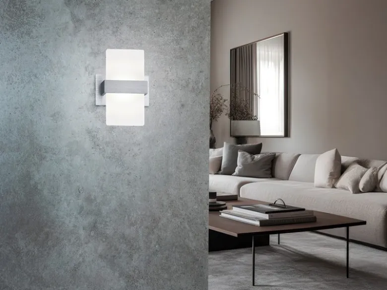 Stylische LED Wandleuchte PLATON mit Schalter, Aluminium gebürstet, Höhe 18cm
