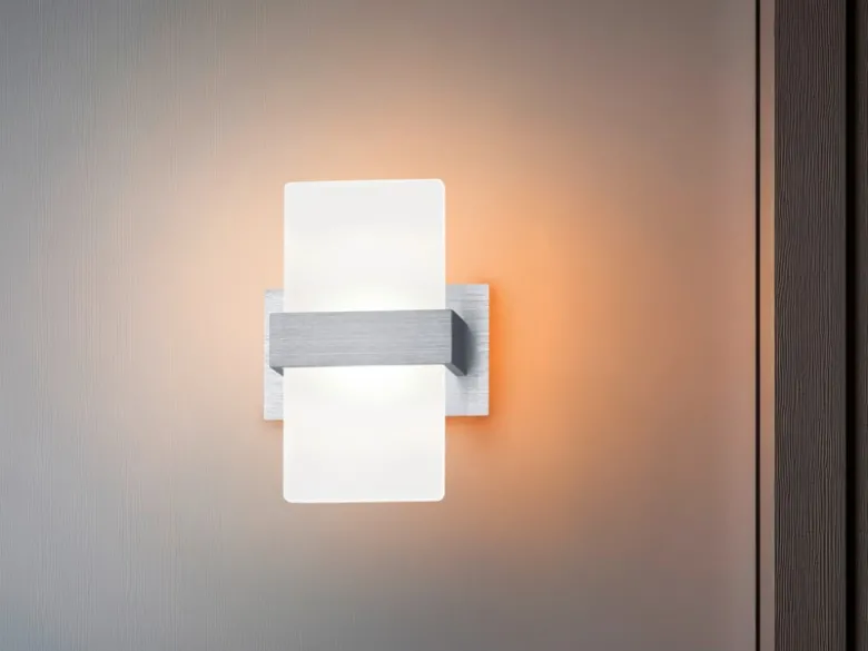 Stylische LED Wandleuchte PLATON mit Schalter, Aluminium gebürstet, Höhe 18cm