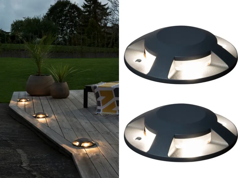 Terrassen- Bodenaufbaustrahler mit 4 LEDs ALU anthrazit Ø20cm, IP65
