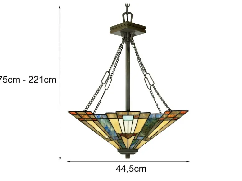 Tiffany Pendelleuchte INGLENOOK E27 Lampenschirm Bunt Ø 44,5cm