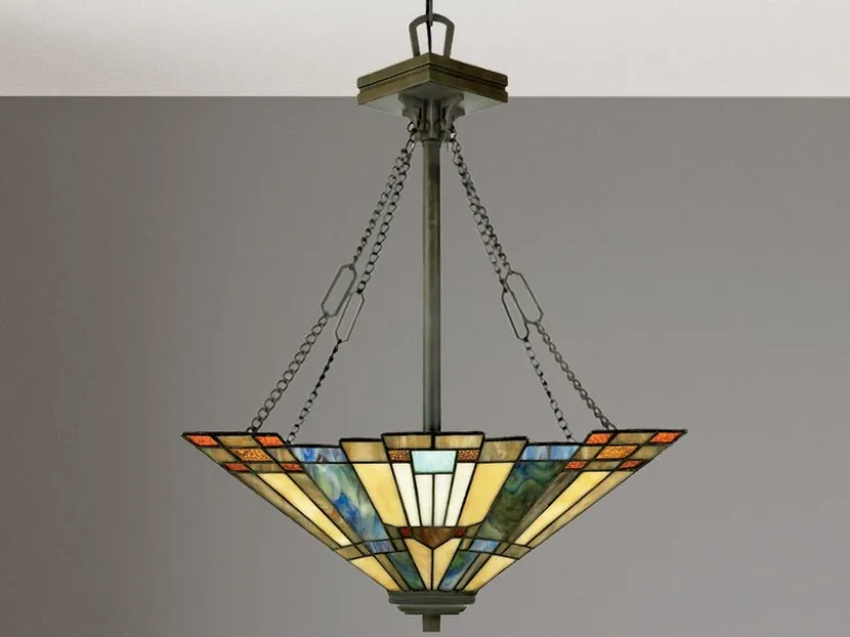 Tiffany Pendelleuchte INGLENOOK E27 Lampenschirm Bunt Ø 44,5cm