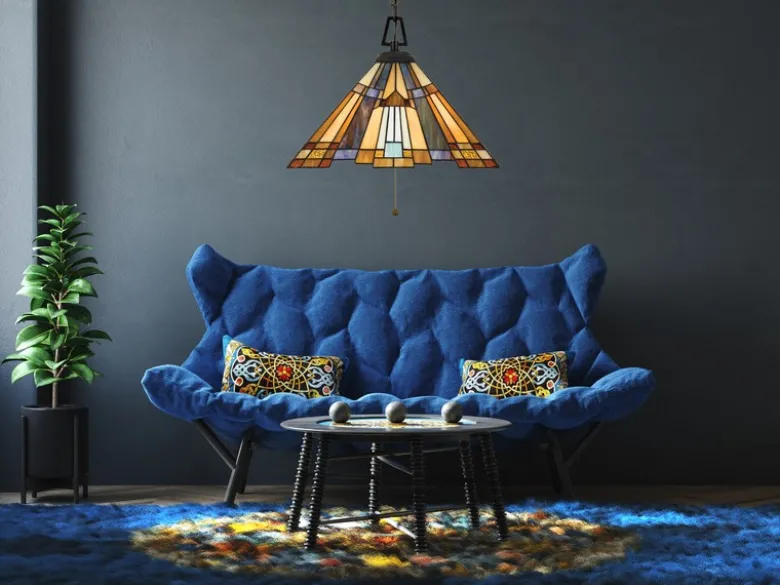 Tiffany Pendelleuchte mit E27 LED, Lampenschirm Bunt Ø 43cm