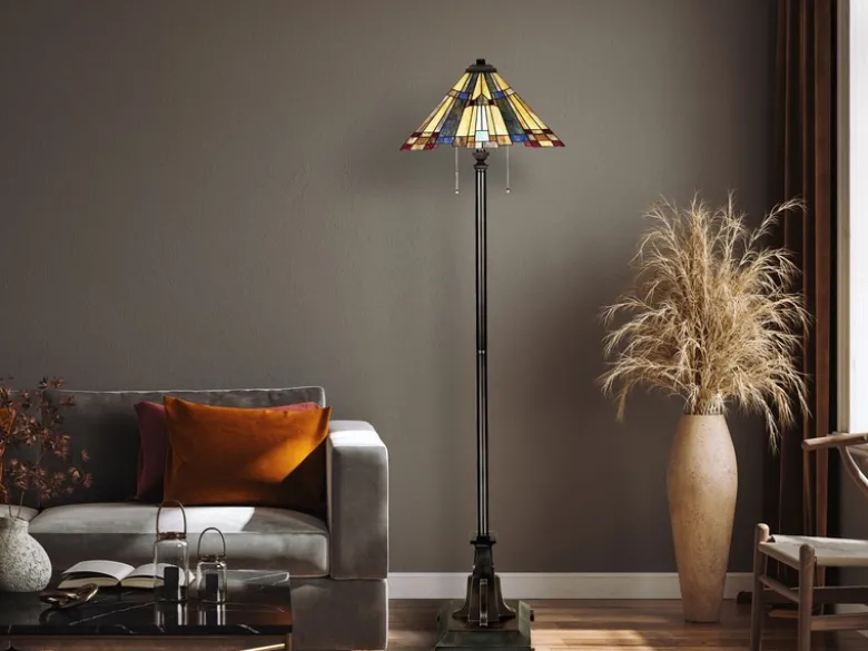 Tiffany Stehlampe INGLENOOK Lampenschirm Bunt mit Zugschalter, Höhe 158cm