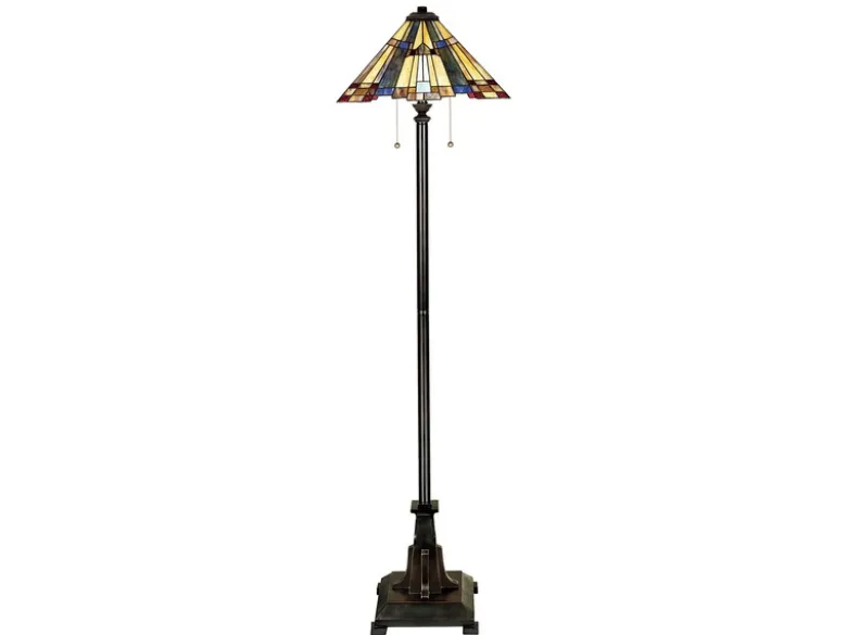 Tiffany Stehlampe INGLENOOK Lampenschirm Bunt mit Zugschalter, Höhe 158cm