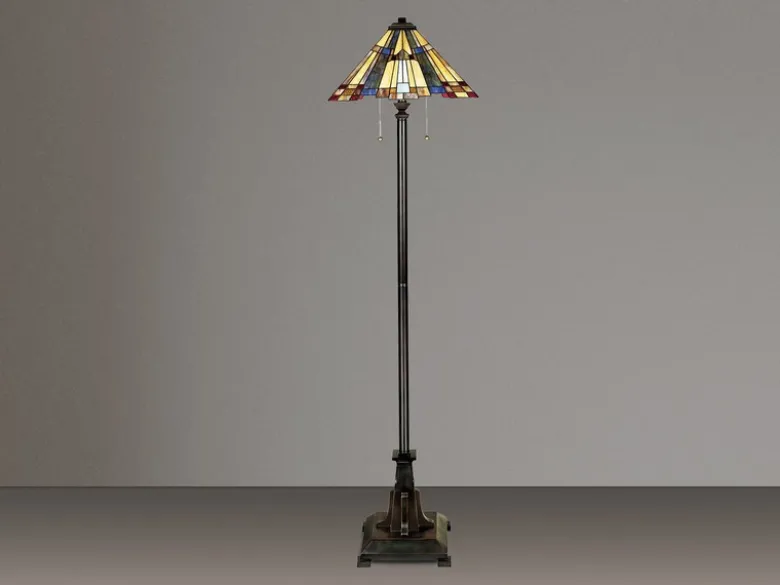 Tiffany Stehlampe INGLENOOK Lampenschirm Bunt mit Zugschalter, Höhe 158cm